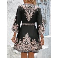 Vestido Casual De Mujer Con Cinturón Y Manga Media Estampado Comodidad Versatilidad Talla S-XXL Estilo Fit And Flare - details 1