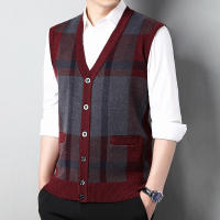 Suéter De Casual Para Hombre Chaqueta Sin Mangas Gruesa Para Otoño E Invierno Cardigan Con Estampado Rayado Cuello En V - details 10