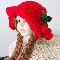 Gorro De Pescador Para Bebés Niñas Con Trenza Y Peluca Chaqueta De Punto Tejida Caliente Para Invierno Estilo Floral - details 8