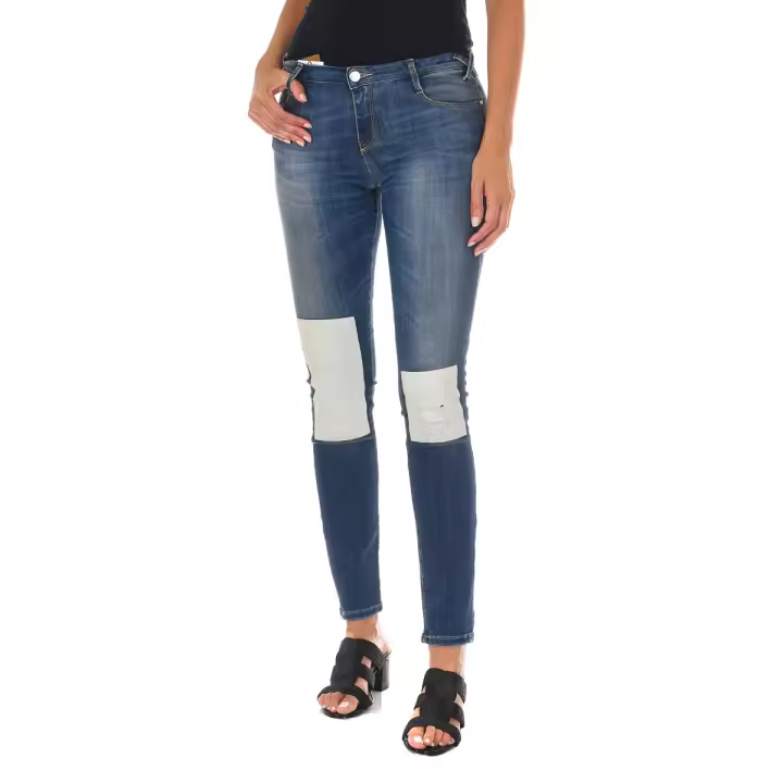 MET-Pantalon Tejano Largo efecto gastado con bajos de corte estrecho 10DB50350 para Mujer - 1