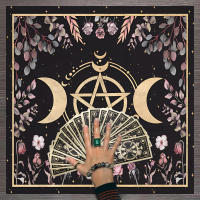 Mantel De Tela Para Cartas De Tarot 1pc Decoración De Juego De Cartas Pagan Con Fases De Luna Y Flores Estilo Pagan Para Atril Y Brujería - details 3