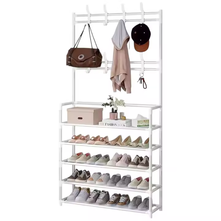 Mi Ko Mi Ka Perchero de pie con banco para zapatos y ganchos extraíbles - Mueble de entrada multifuncional (80 x 25 x 154 cm, Negro/Blanco) MIKOMIKA ESTANTERIA (ZAPA001 1590 D7) - 1