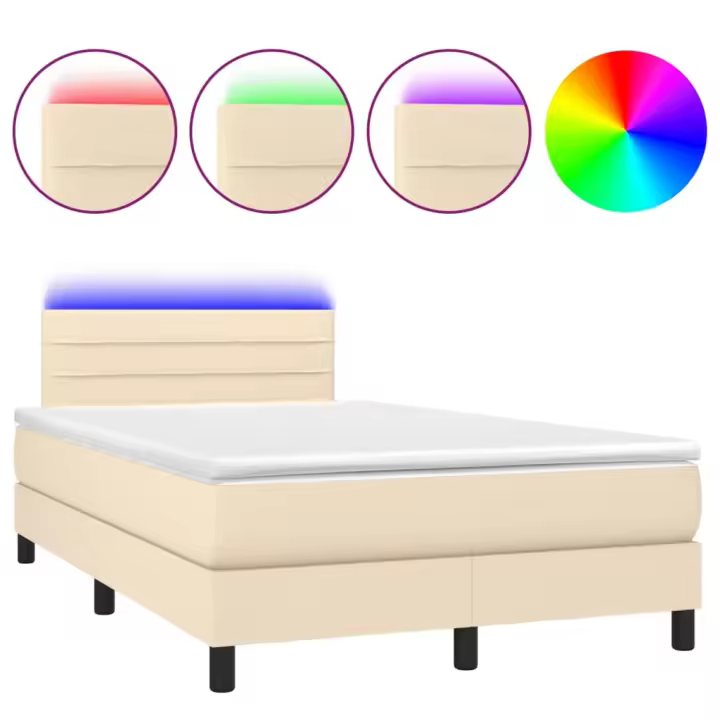vidaXL Cama box spring con colchón y LED tela crema 120x200 cm - 1