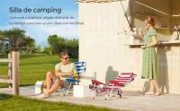 SONGMICS Silla de Playa, Silla de Camping, Silla de Exterior Portátil, con Correa de Hombro, Plegable, Respaldo Ajustable, Reposacabezas, Apoyabrazos, 2 Bolsillos Laterales, Azul y Blanco/Rojo y Blanco/Verde y Blanco - details 1