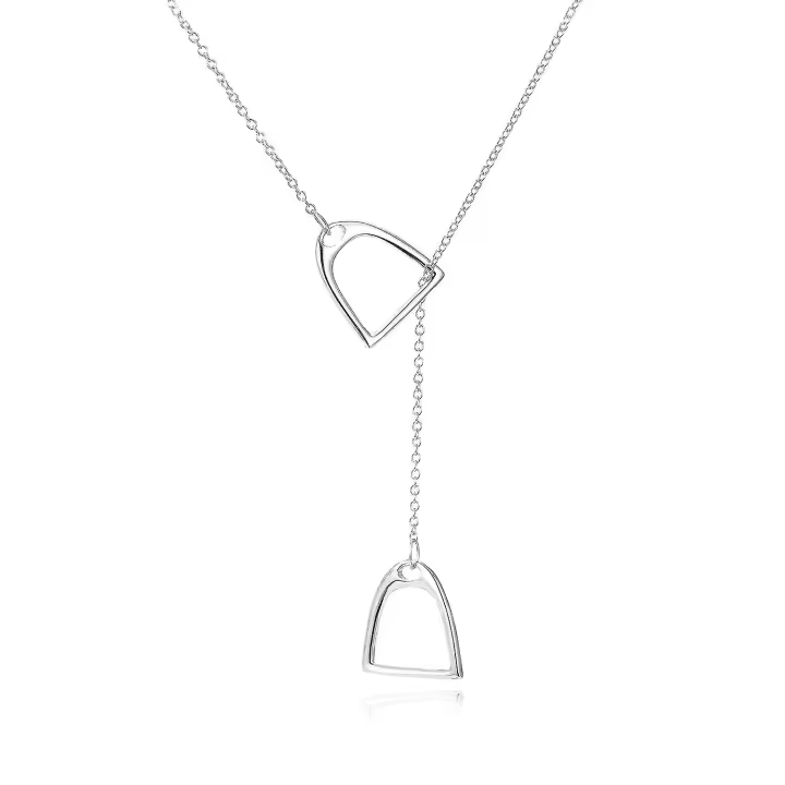 925 plata esterlina simple doble caballo rayas Lariat collar caballo (Plata) - 1