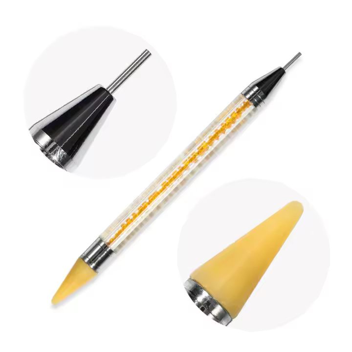 Herramienta De Aplicación De Diamantes Para Uñas Con Pluma De Cera Doble Color Blanco Con Adornos De Diamante Y Selector De Cuentas De Cristal - 1