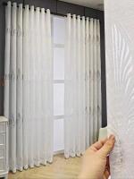 Cortinas Europeas De Estilo Con Bordado Blanco Gris Transparente Para Dormitorio Y Sala De Estar Grommet Top 100% Poliéster - details 0