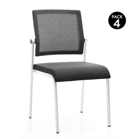 Cromad design pack de 4 sillas - asiento de espuma - respaldo de malla - ideal para uso comercial - apilables - color negro - 1