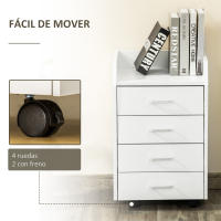 Vinsetto Cajonera de Oficina Mueble Auxiliar para Archivos con 4 Cajones Encimera Superior de Almacenaje 4 Ruedas y 2 Frenos para Estudio Despacho 40x36x65 cm - details 1