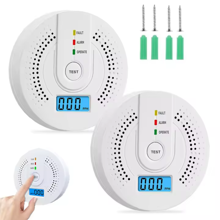 Detector de monóxido de Carbono-9.5x3.2 cm, ultrasensible, de respuesta rápidamente, with Pantalla digital y Alarma Sonic, detector de incendios con fondo de Prueba y Silencio (2 Unidades) - 1