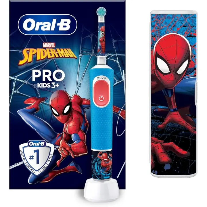 Oral-B Pro Kids Cepillo De Dientes Eléctrico, 1 Mango De Spider-Man De Marvel, 1 Cabezal, 1 Estuche De Viaje, Diseñado Por Braun, Apto Para Niños Mayores De 3 Años - 1
