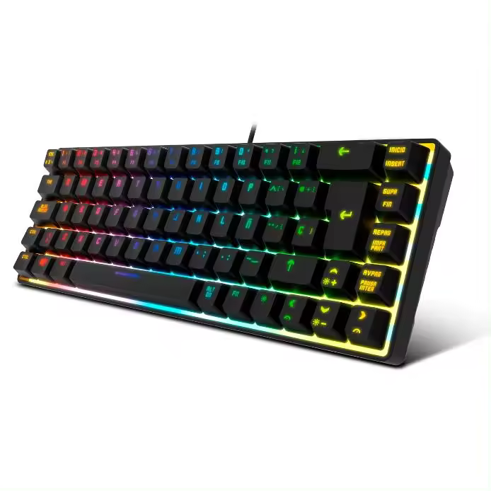Krom KALISTA - Teclado Gaming de membrana RGB Rainbow, formato 62%, modo gaming, N-19 Anti-ghosting, Windows  Mac, layout español, Negro - 1