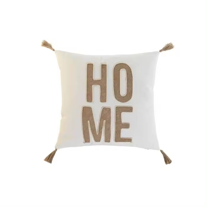 Cojín con borlas y logo home para decoración. (45 x 45 cm) - 1