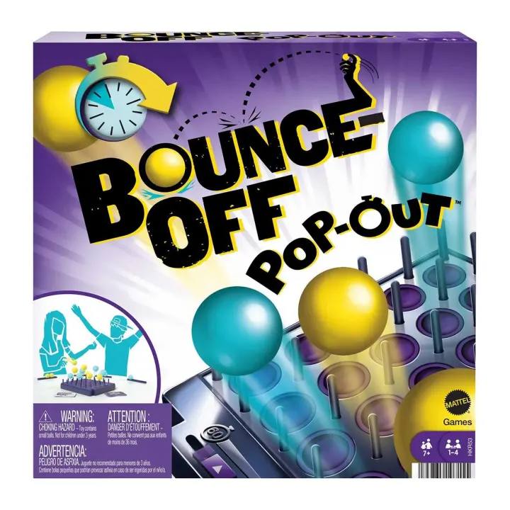Mattel Games Bounce Off Pop-Out! El poder de las palabras Juego de mesa con 16 bolas y temporizador. +7 años (Mattel HKR53) - 1
