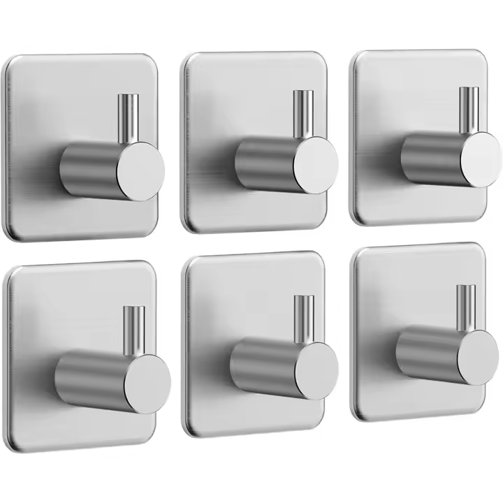 Ganchos Adhesivos para Baño, Maple Inoxidizable Colgador Toallas sin Taladro, Toalleros Autoadhesivo Extrafuerte para Baño Cocina Albornoz Trapos, Gris, 6 Piezas - 1