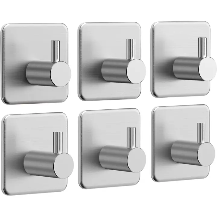 Ganchos Adhesivos para Baño, Maple Inoxidizable Colgador Toallas sin Taladro, Toalleros Autoadhesivo Extrafuerte para Baño Cocina Albornoz Trapos, Gris, 6 Piezas - 1