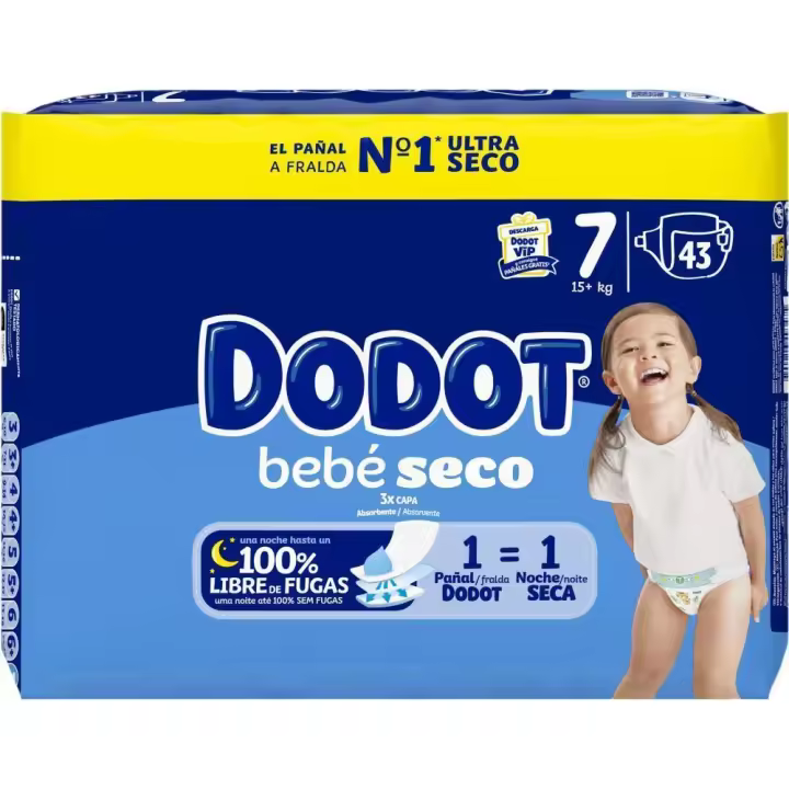 Dodot Bebé Seco Talla 7 (+15 kg) – Paquete de 43 pañales para bebé - 1