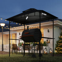 Gazebo con barbacoa LED 240x150x258 cm gazebo de Jardín ígífugo e impermeable, Techo Doble, protectores laterales, gazebo con Protección UV gazebo barbacoa para fiestes gris obscure - details 0