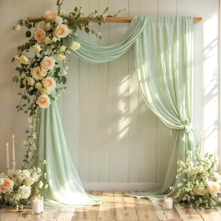 Tela para drapeado de arco para bodas, 1 panel de 18 pies, color verde salvia, para telón de fondo de arco, tela de gasa, para cenador. - 1