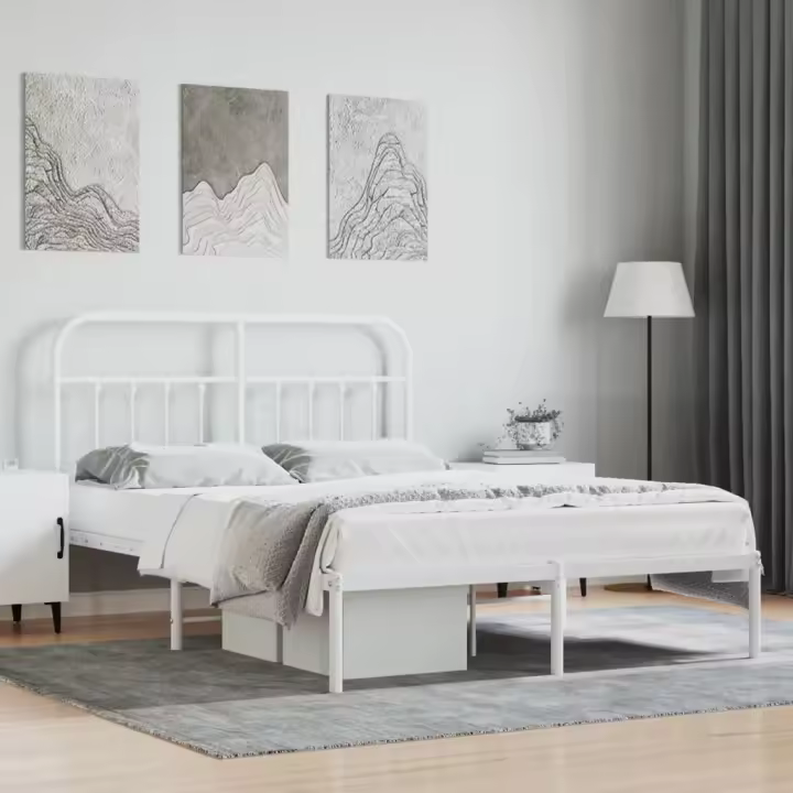 Estructura cama sin colchón con cabecero metal blanco 140x190cm - 1