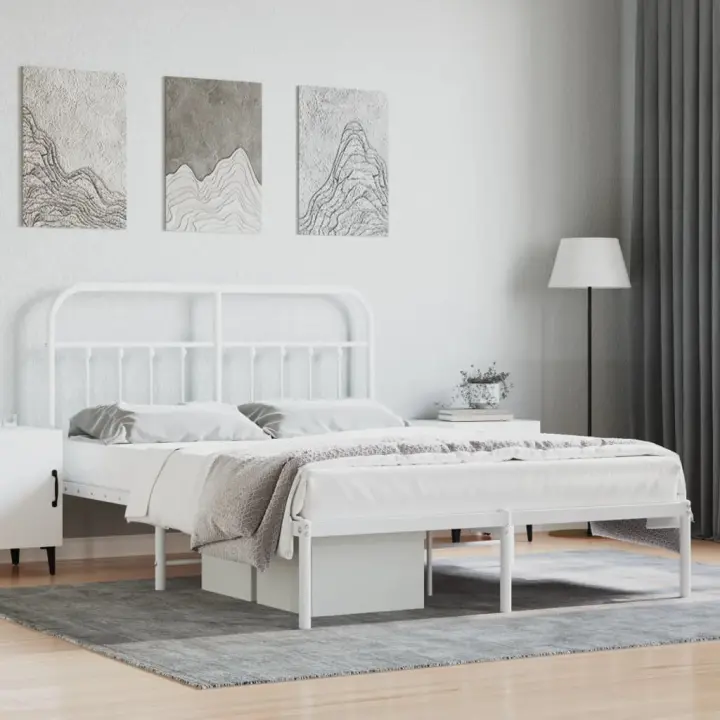 Estructura cama sin colchón con cabecero metal blanco 140x190cm - 1