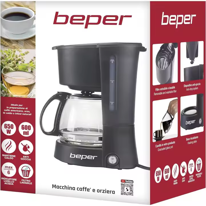 Cafetera de Goteo BEPER BC.060 Color Negro, 6 Tazas, - 1