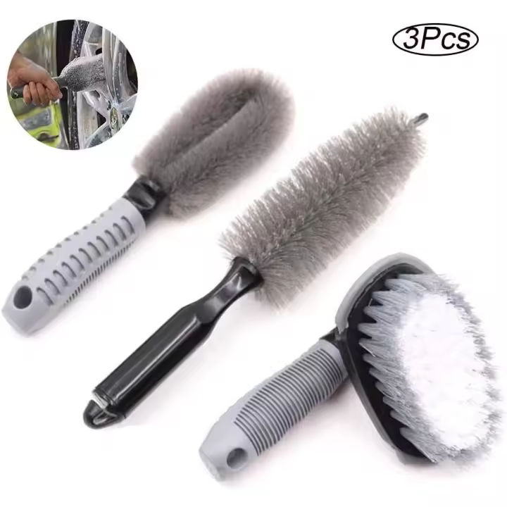 Kit de cepillo de limpieza de ruedas de coche de 3 piezas, cepillo de rueda de aleación, herramienta de lavado de cepillo de neumáticos, para ruedas, llantas, tubos de escape, automóviles, motocicletas - - 1