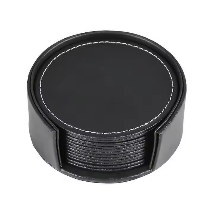 Pack of 6 coasters glasses leather glass coasters black drink coasters for glasses coffee bar with coaster holder - 1