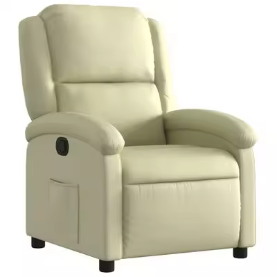 vidaXL Sillón reclinable de cuero auténtico crema Cómodo asiento con Cuero auténtico de vaca - 1