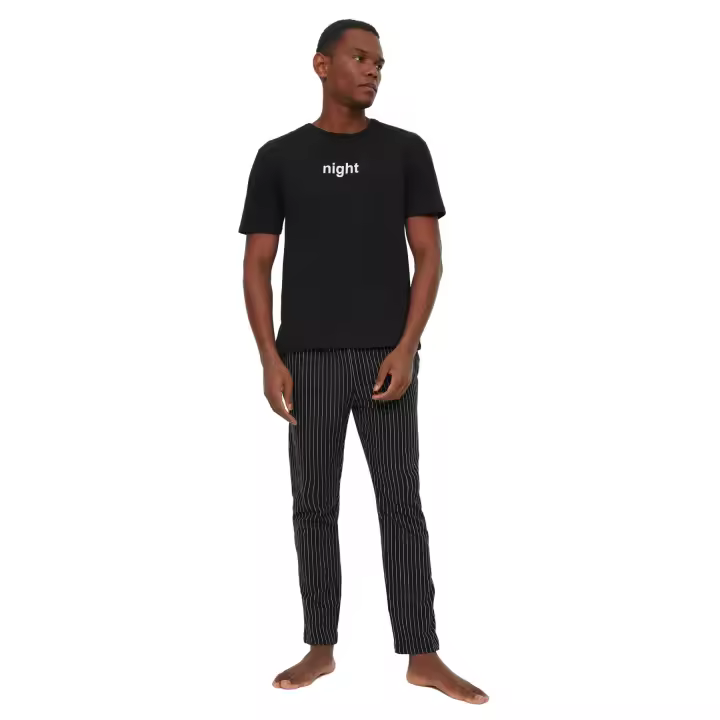 Trendyol Black Printed Regular Fit Knitted Pajama Set Thmaw21Pt0393 - 1