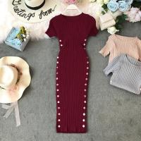 Vestido Elegante Para Mujer 2023 Nuevo Verano Tejido Oficina Vestido De Rodilla Bodycon De Alta Calidad Con Botones Para Oficina - details 0
