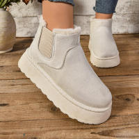 Botas Cortas De Peluche Para Mujer Invierno 2024 Calzado Casual Suela De Goma Material De Superficie CANVAS Lining PU Botas Chelsea De Tobillo Plataforma Sin Tacón - details 9