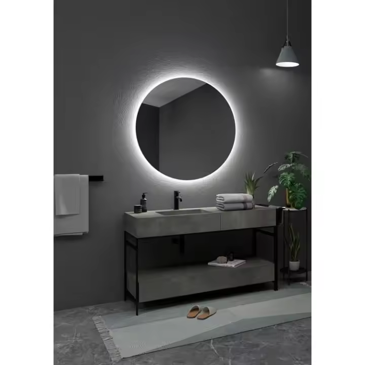 IMEX - Espejo Baño con Luz - Espejo de Baño Grande  Espejo LED con Potencia 24W  Espejo de Pared Redondo 50cm  Serie Oporto  Color Cromo - 1