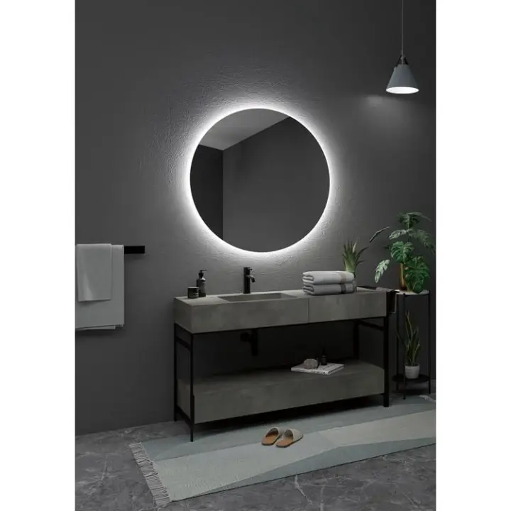 IMEX - Espejo Baño con Luz  Espejo de Baño Grande  Espejo LED con Potencia 24W  Espejo de Pared Redondo 80cm  Serie Oporto  Color Cromo - 1