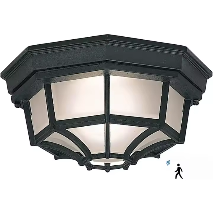 Lámpara de techo exterior LED de 12 W: lámpara de pared clásica con detector de movimiento en metal y vidrio negro, ideal para espacios exteriores con iluminación brillante - 1