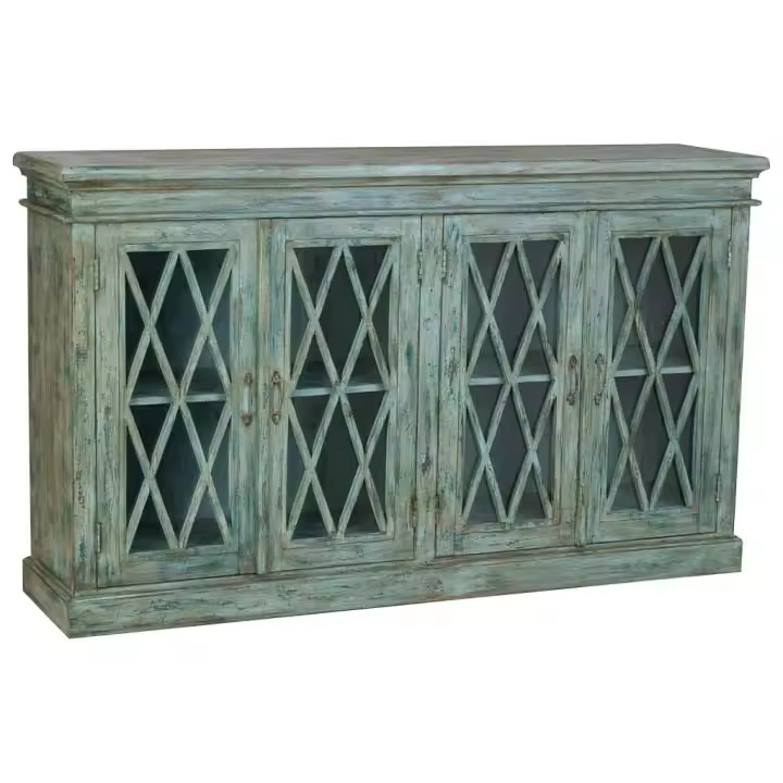 Aparador de madera y cristal con 4 puertas, azul170x40x100h cm - 1