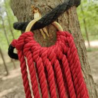 Hamaca de exterior, hamaca de red de cuerda, transpirable, 1,3 m de ancho y 2,2 m de largo, con cable, gancho y bolsa de almacenamiento con hebilla de seguridad. - details 2