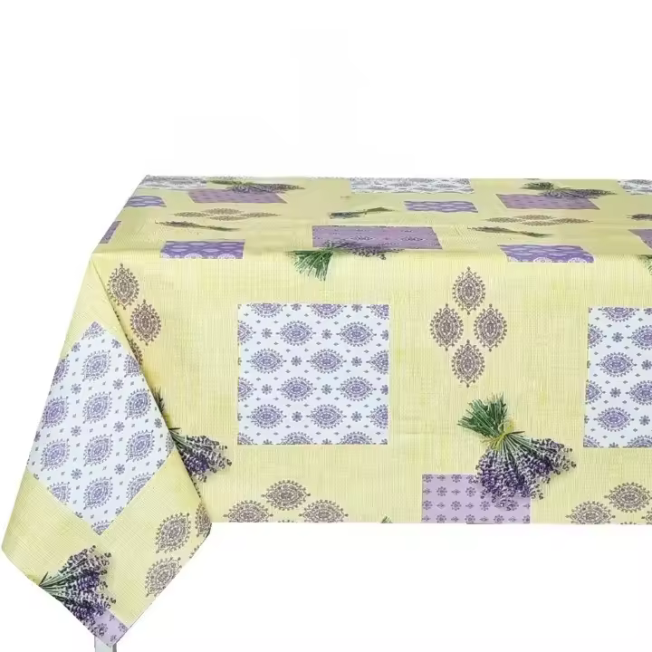 Mantel PVC, Mantel de hule impermeable, Ideal para el hogar, Cocina, Comedor, Fácil de limpiar, Para mesa rectangular,Prendas florales, Plantas, Hojas，amarillo， Lavanda - 1