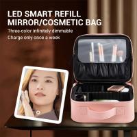 Estuche De Maquillaje Para Mujer Con Espejo Y Lámpara LED Inteligente Estuche De Viaje Portátil De Moda Organizador De Cosméticos Material PU - details 11