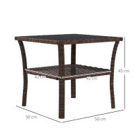 Outsunny Mesa de Ratán Cuadrada 50x50x45 cm Mesa de Jardín con Estante Tablero de Vidrio y Marco de Acero Carga 30 kg para Terraza Patio Marrón - details 2