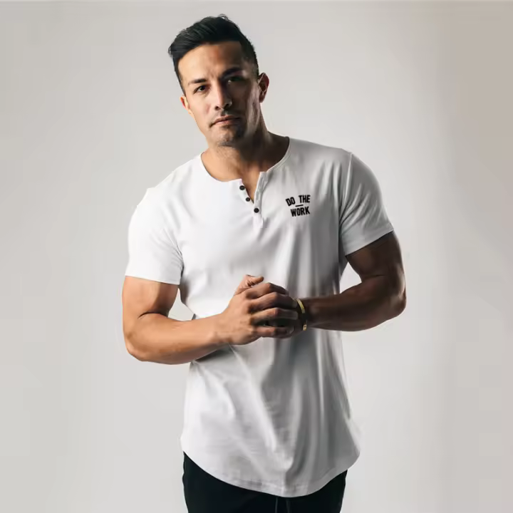 Summer Fashion Print Button Men's Breathable Cotton T-Shirts Gym Bodybuilding Fitness Tops Casual Slim Short Sleeve Sport Shirts - 1