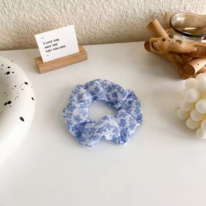 Set De Cinturones Elásticos Para El Cabello En Azul Y Blanco Con Estilos Chequered Polka Dot Floral Y Plisados Para Niñas Adecuado Para Moños Y Travadas - 1