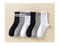 FINETOO Calcetines Unisex Estilo Harajuku Con 3 Rayas En Colores Sólidos Algodón Casuales Para Parejas Skateboard Negro Blanco - details 1