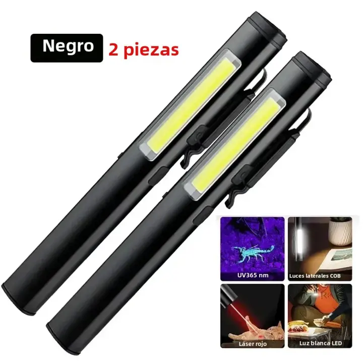 Linterna USB Recargable UV 4 En 1 (UV/LED/COB) Multifuncional Mini Con Fuente De Luz LED 4 Indicadores Y Clip De Bolígrafo - 1