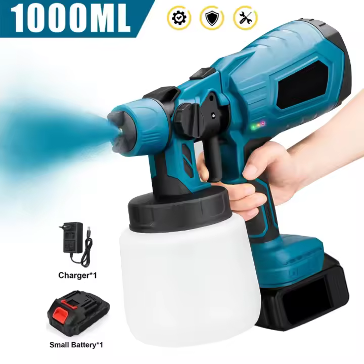 1000ML Cordless Electric Spray Gun Portable High Power Paint Sprayer HVLP Auto Furniture Steel Coating Airbrush For Makita 18V Battery - 1