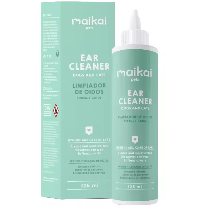 MAIKAI Limpiador de Oidos  para Perros y Gatos 125 ml - Gotas Oídos - Limpia, Hidrata y Protege - Elimina la Suciedad y Cera Orejas Perro - Recomendado por Veterinarios - 1