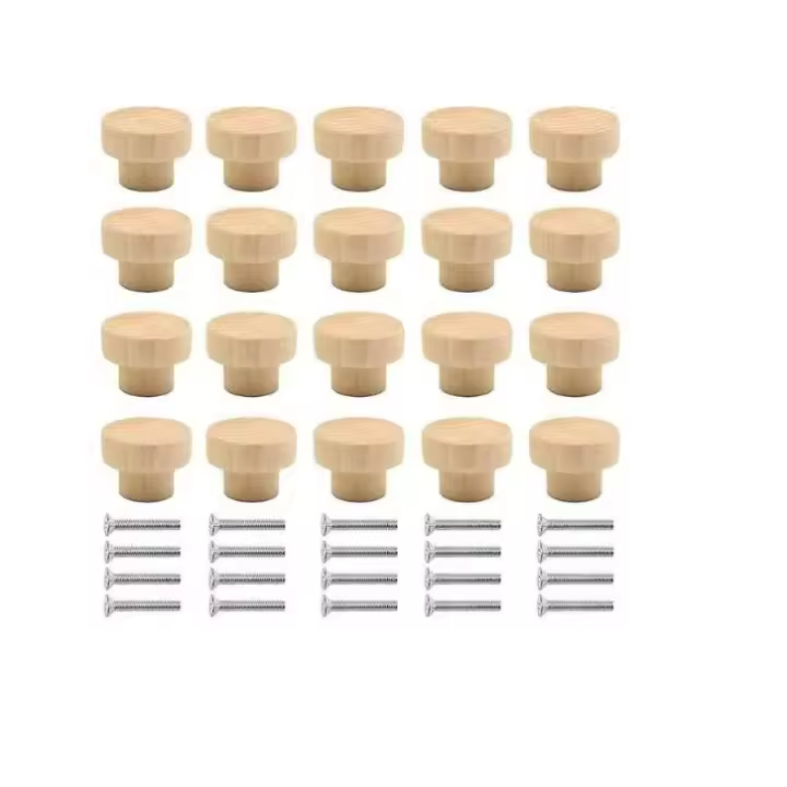 20 pomos de madera para gabinetes - Pomos redondos de madera natural - Para gabinetes, cajones y cómodas - 1