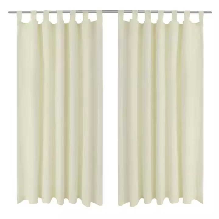 2 cortinas micro-satinadas con trabillas 140 x 175 cm en color Crema/Verde/Blanco | protección solar decorativa para ventanas hogar oficina dormitorio fácil de instalar - 1