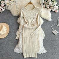 Vestido De Encaje Con Manga Larga Para Mujer Ropa De Fiesta Retro O-Neck Ajustado Estilo Coreano Poliéster Mid-Calf - details 26