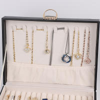Caja de almacenamiento de Perfume de cuero de 3 Capas de gran capacidad, Caja de joyería, soporte para Cosméticos, Caja de almacenamiento para Collares, pendientes y anillos para Mujer - details 1